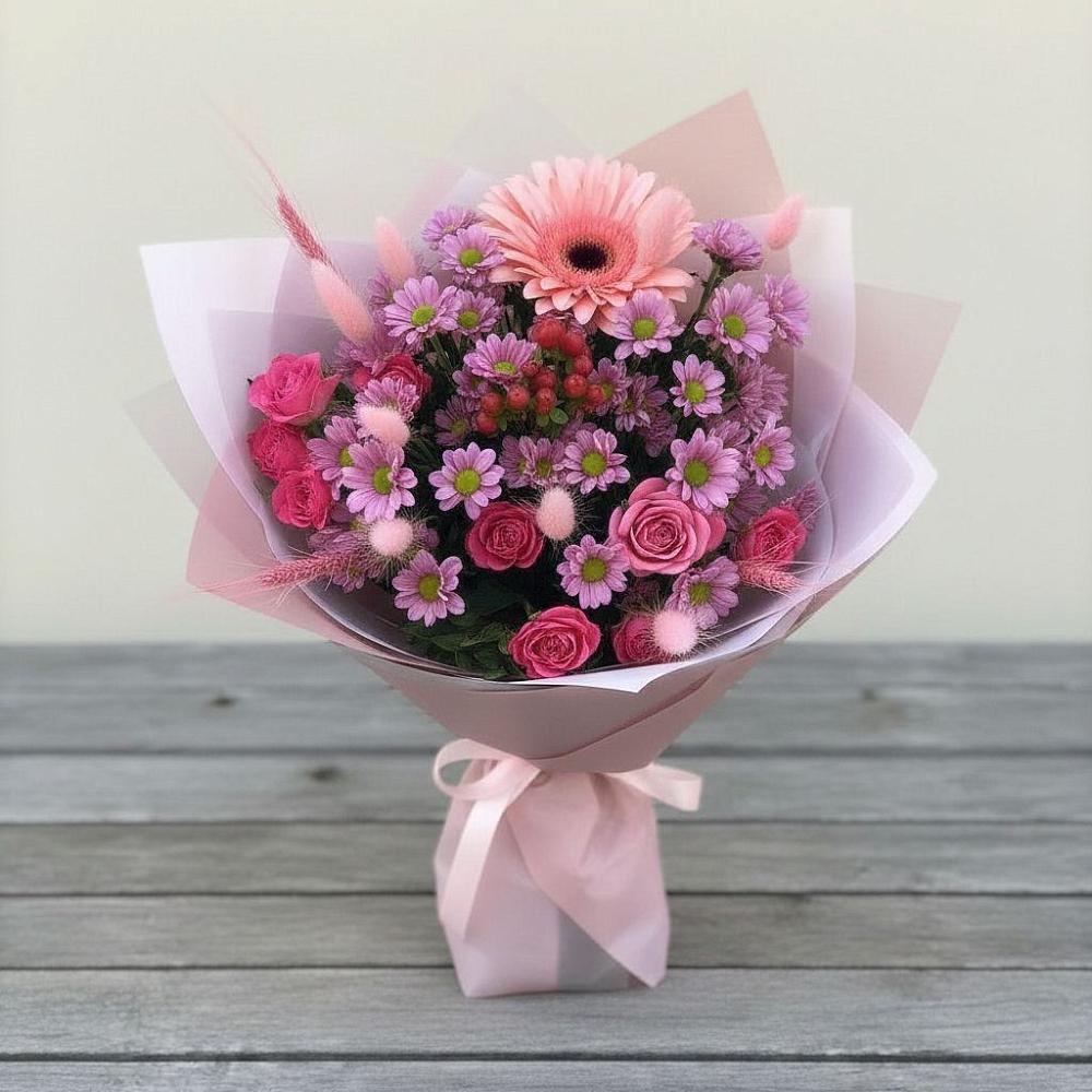 Букет цветов из: Розы, Герберы и Хризантемы в Озерске