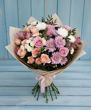 Букет цветов из:  Хризантемы, Розы и Альстромерии #REPLACE_PRED# Озерске