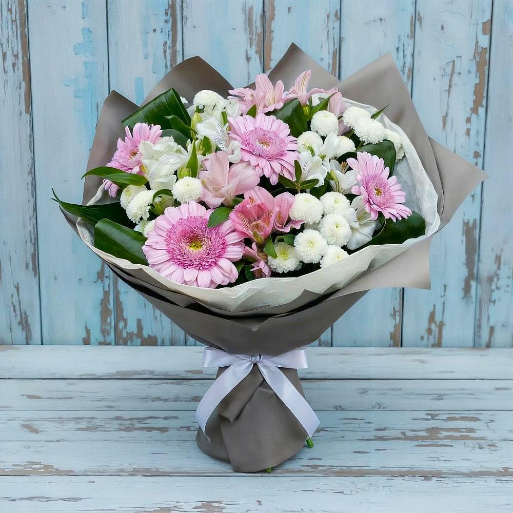 Букет цветов из: Герберы, Альстромерии и Хризантемы в Озерске
